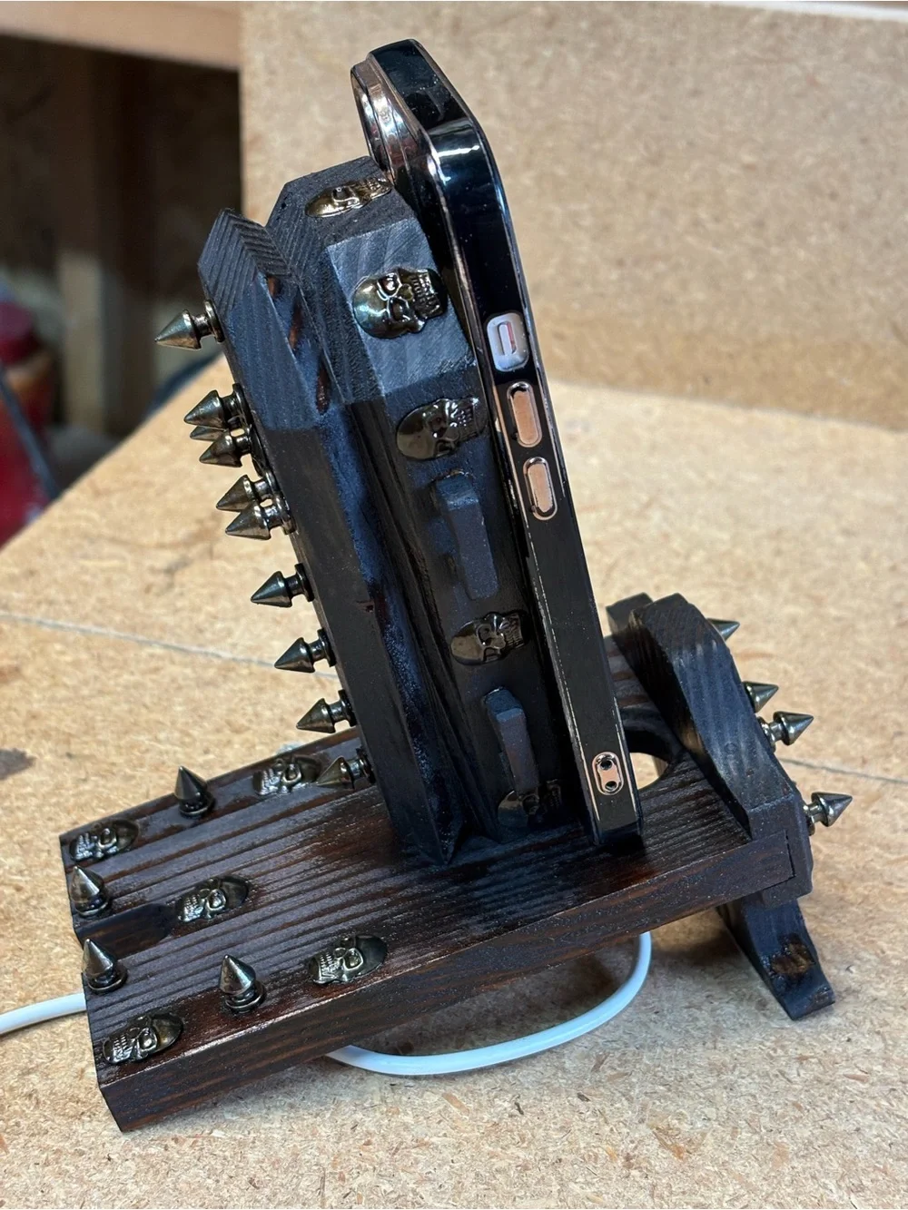 Gothic/Punk handmade wood phone stand